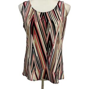 NY Collection Black Tan Geometric Tank Top Sleeveless Top Size Medium Stretch